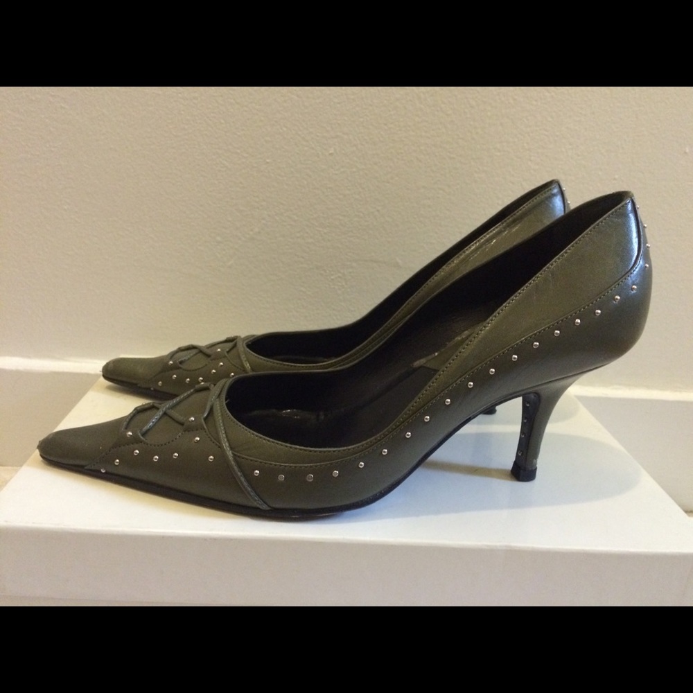Vintage DIOR Olive Green Silver Studded Heels